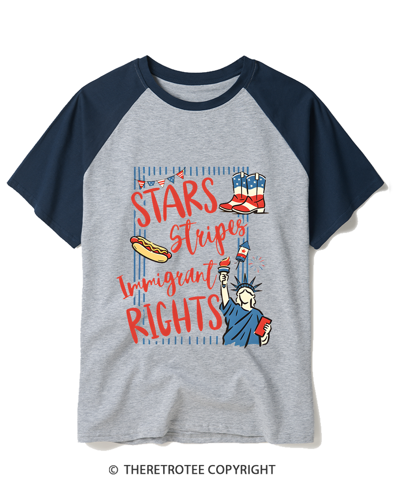 TheRetroTee Stars Stripes Immigrant Rights Raglan Baseball T-Shirt