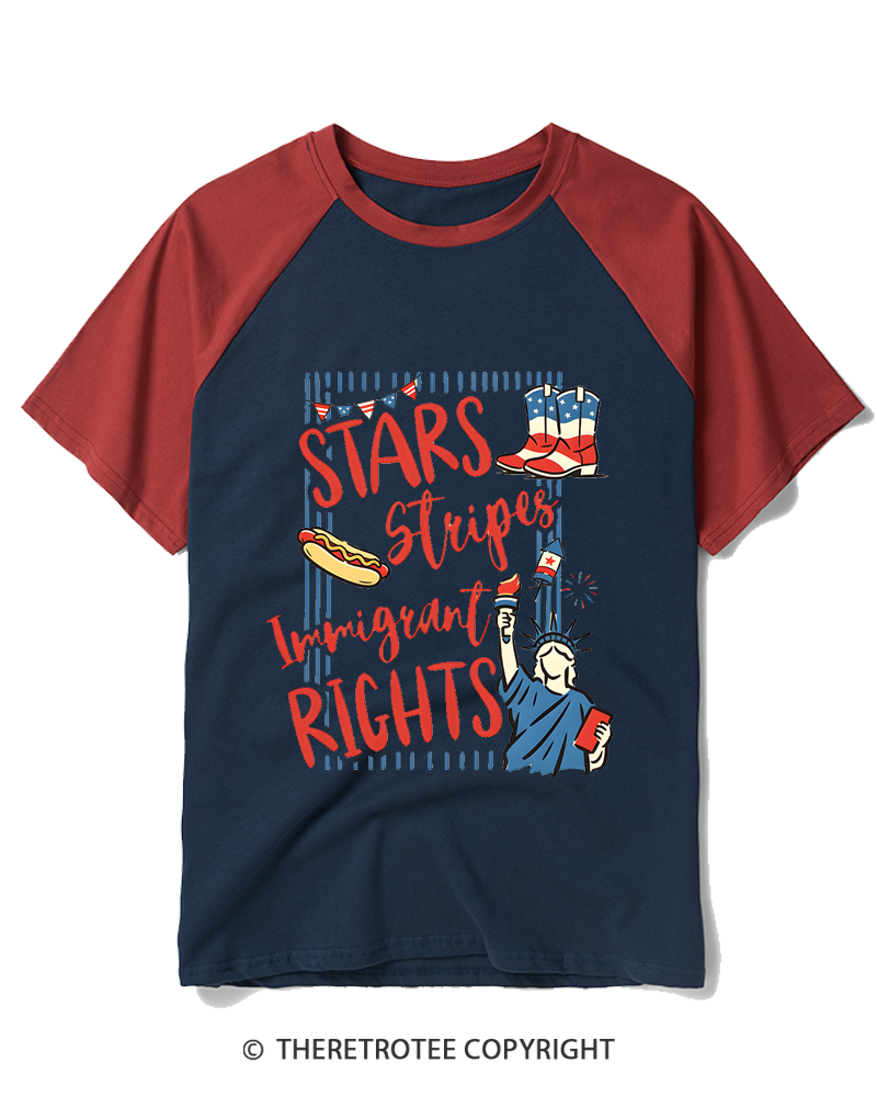 TheRetroTee Stars Stripes Immigrant Rights Raglan Baseball T-Shirt