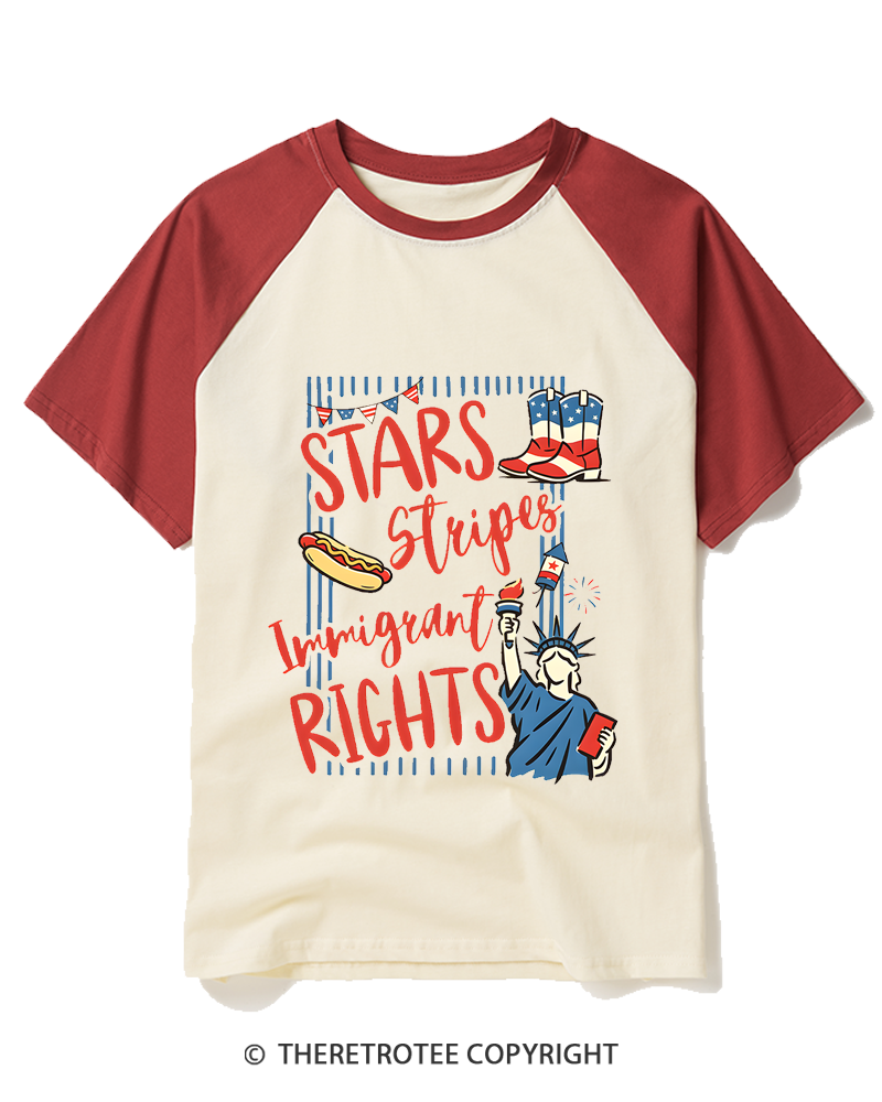 TheRetroTee Stars Stripes Immigrant Rights Raglan Baseball T-Shirt