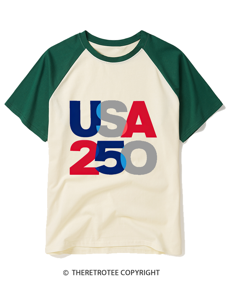 TheRetroTee USA 250 Overlay Raglan Baseball T-Shirt
