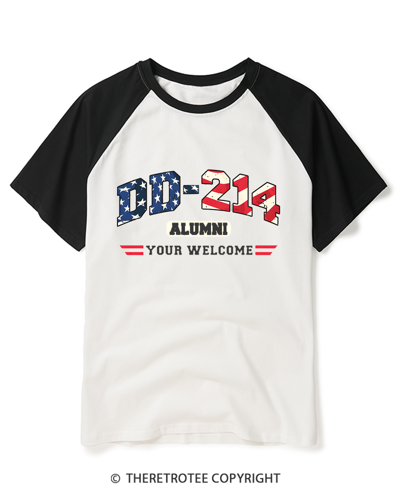 TheRetroTee Vintage DD-214 Alumni Raglan Baseball T-Shirt