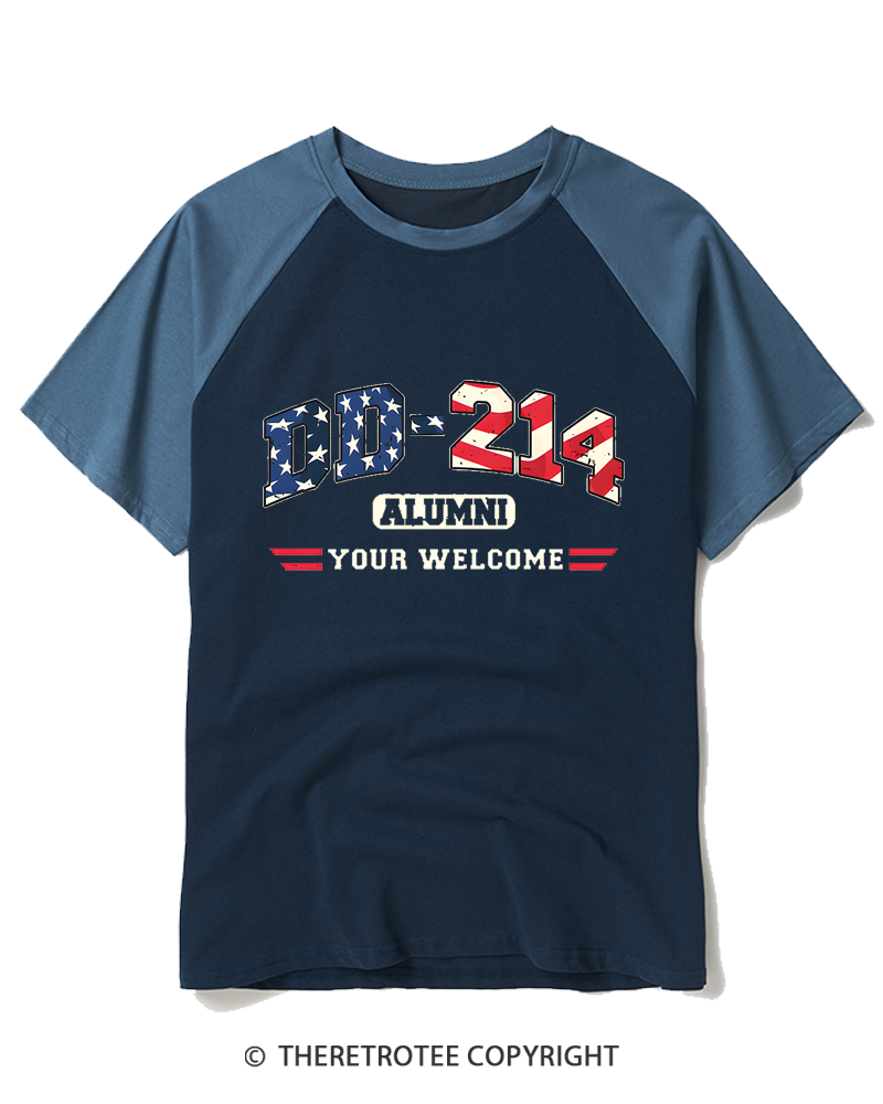 TheRetroTee Vintage DD-214 Alumni Raglan Baseball T-Shirt