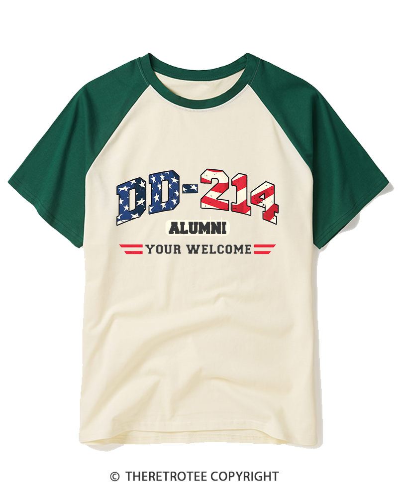 TheRetroTee Vintage DD-214 Alumni Raglan Baseball T-Shirt