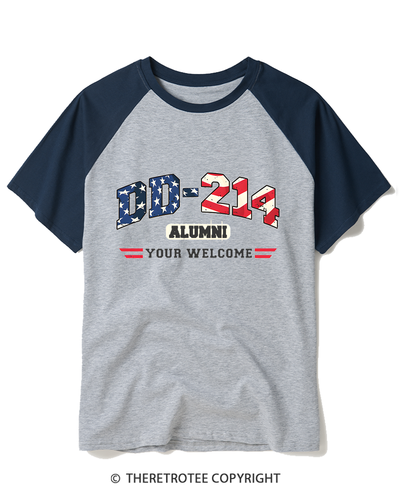 TheRetroTee Vintage DD-214 Alumni Raglan Baseball T-Shirt