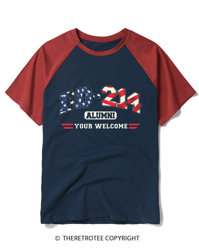 TheRetroTee Vintage DD-214 Alumni Raglan Baseball T-Shirt