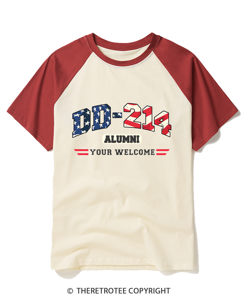 TheRetroTee Vintage DD-214 Alumni Raglan Baseball T-Shirt
