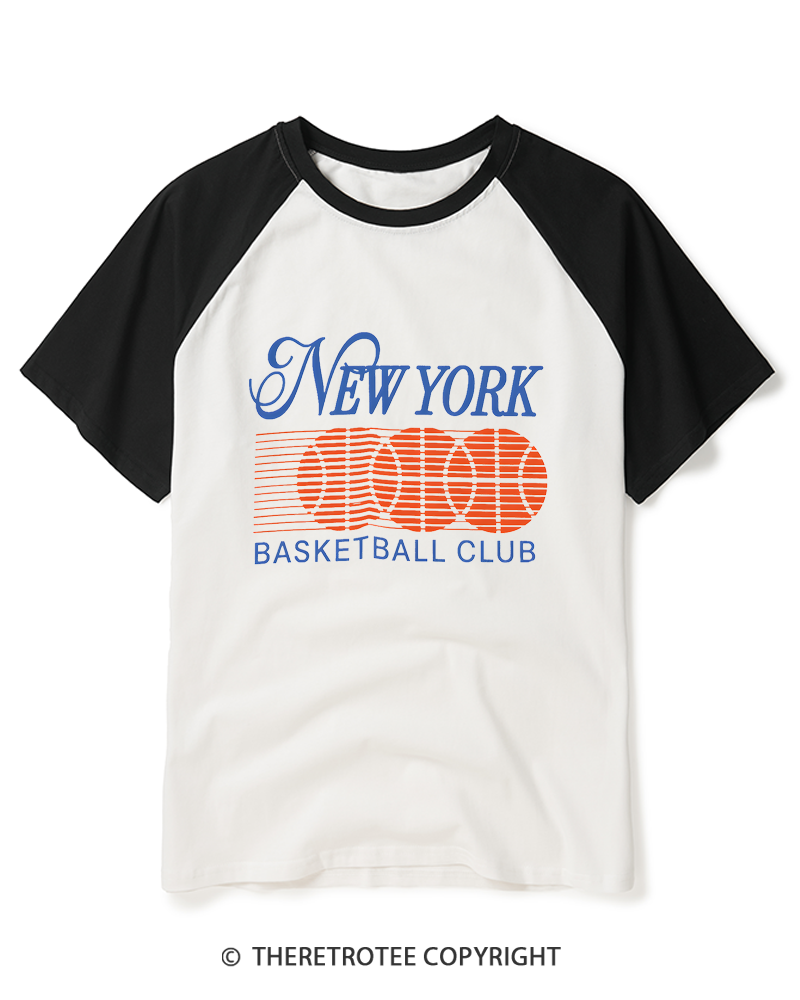 TheRetroTee 1990s New York Basketball Graphic Raglan Baseball T-Shirt