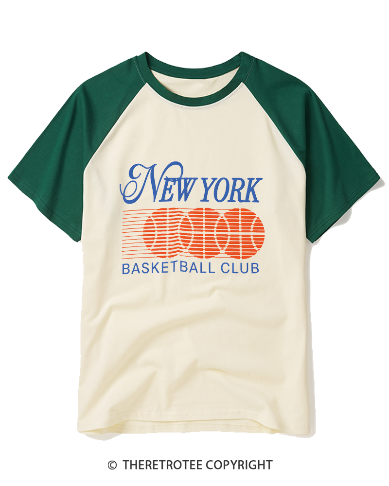 TheRetroTee 1990s New York Basketball Graphic Raglan Baseball T-Shirt