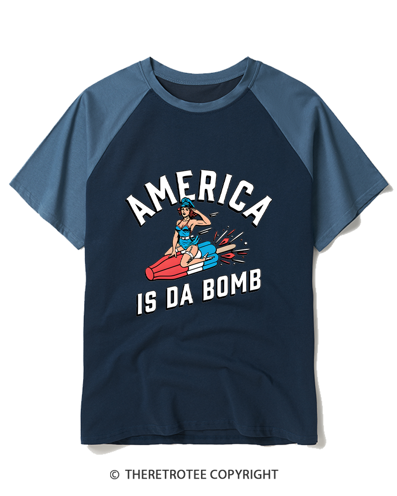 TheRetroTee America is Da Bomb 1950s Raglan Baseball T-Shirt
