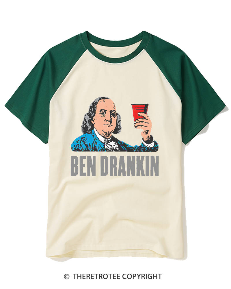 TheRetroTee Ben Drankin 1776 Raglan Baseball T-Shirt