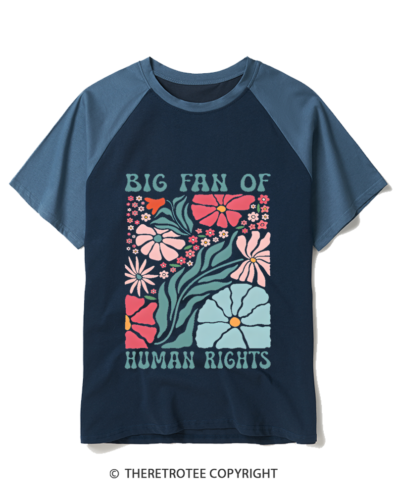 TheRetroTee Big Fan Of Human Rights 1970s Raglan Baseball T-Shirt