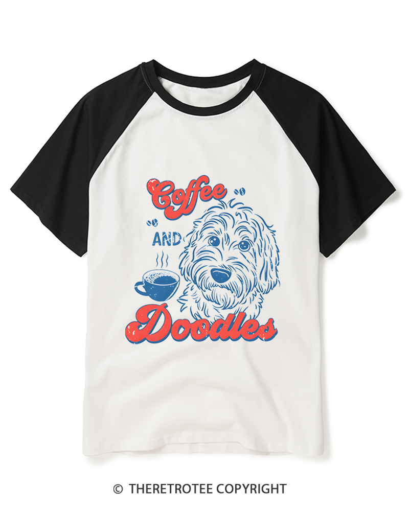 TheRetroTee Coffee and Doodles  1970s Raglan Baseball T-Shirt