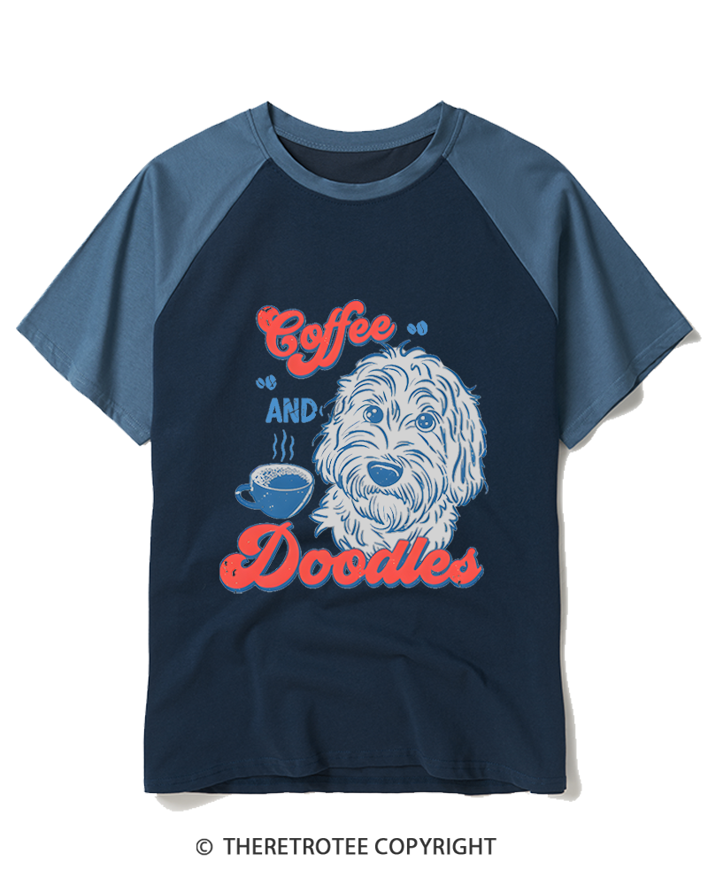 TheRetroTee Coffee and Doodles  1970s Raglan Baseball T-Shirt