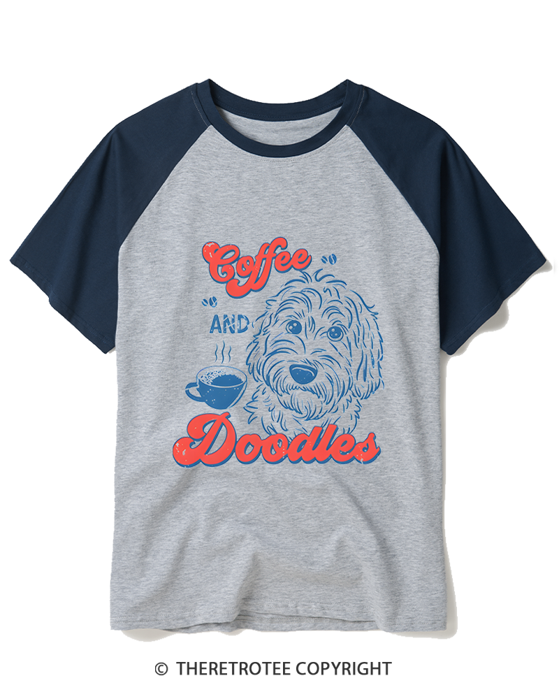 TheRetroTee Coffee and Doodles  1970s Raglan Baseball T-Shirt