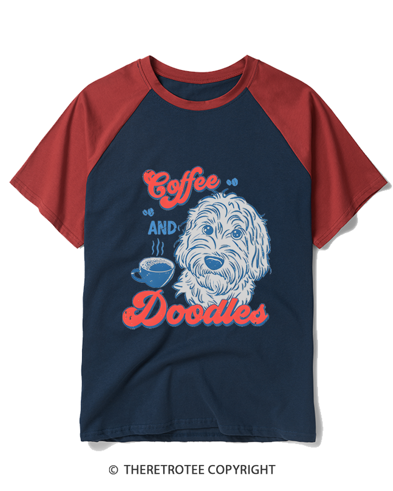 TheRetroTee Coffee and Doodles  1970s Raglan Baseball T-Shirt