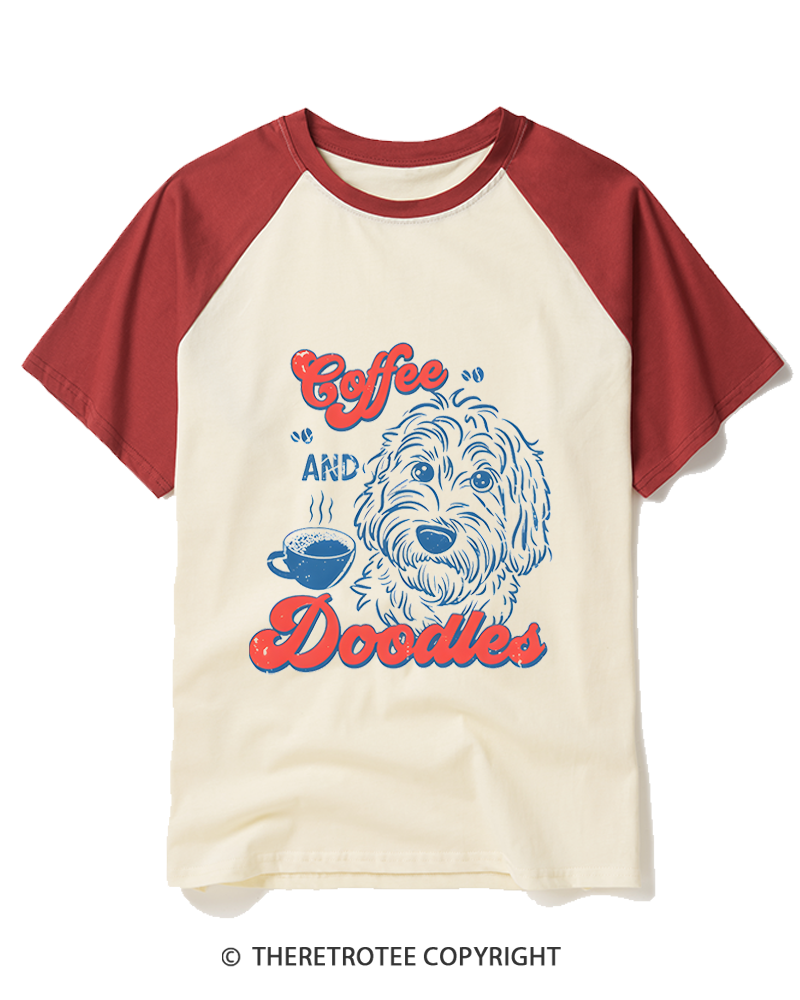 TheRetroTee Coffee and Doodles  1970s Raglan Baseball T-Shirt