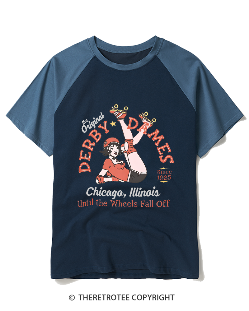TheRetroTee Derby Dames 1935 Raglan Baseball T-Shirt