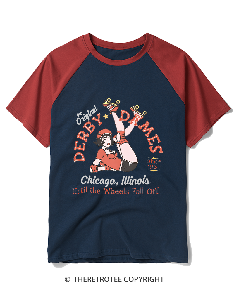TheRetroTee Derby Dames 1935 Raglan Baseball T-Shirt