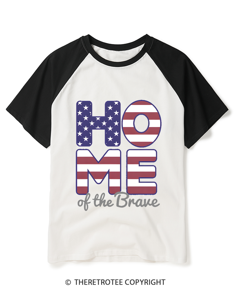 TheRetroTee Home of the Brave 1776 Raglan Baseball T-Shirt