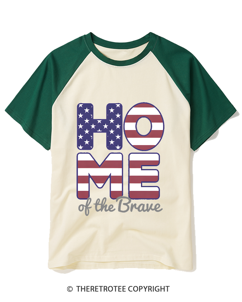 TheRetroTee Home of the Brave 1776 Raglan Baseball T-Shirt