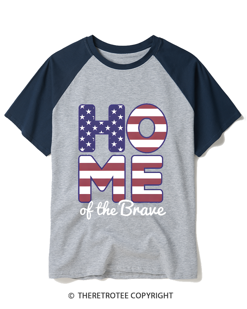 TheRetroTee Home of the Brave 1776 Raglan Baseball T-Shirt
