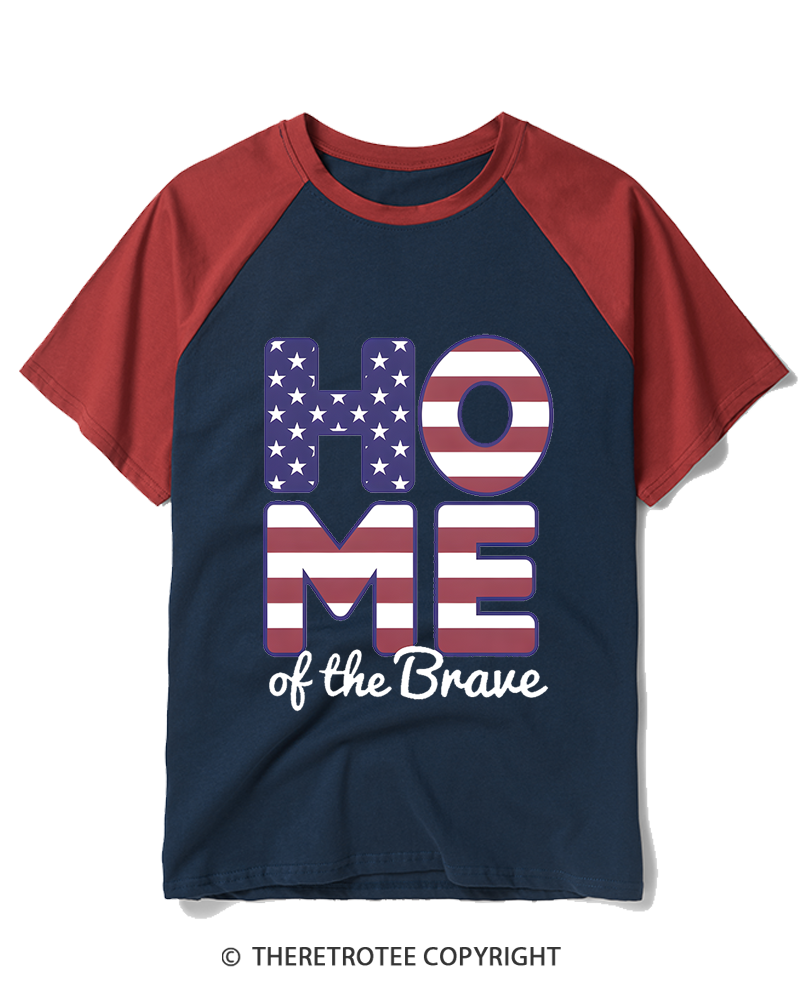 TheRetroTee Home of the Brave 1776 Raglan Baseball T-Shirt