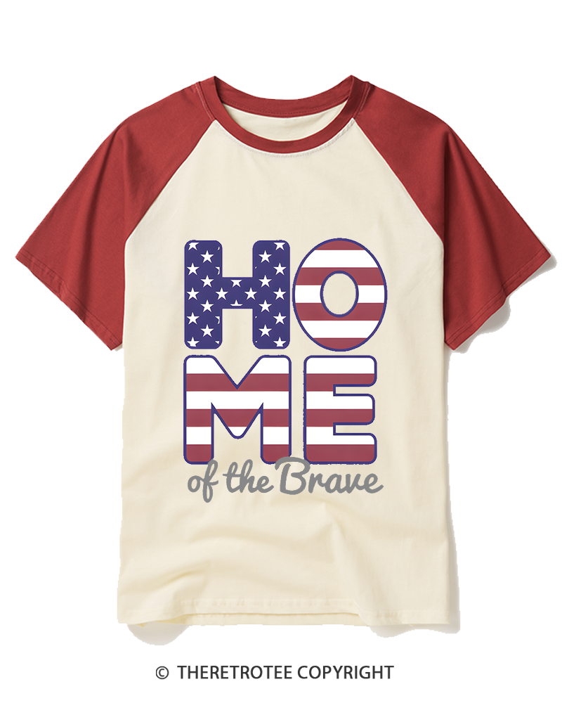TheRetroTee Home of the Brave 1776 Raglan Baseball T-Shirt