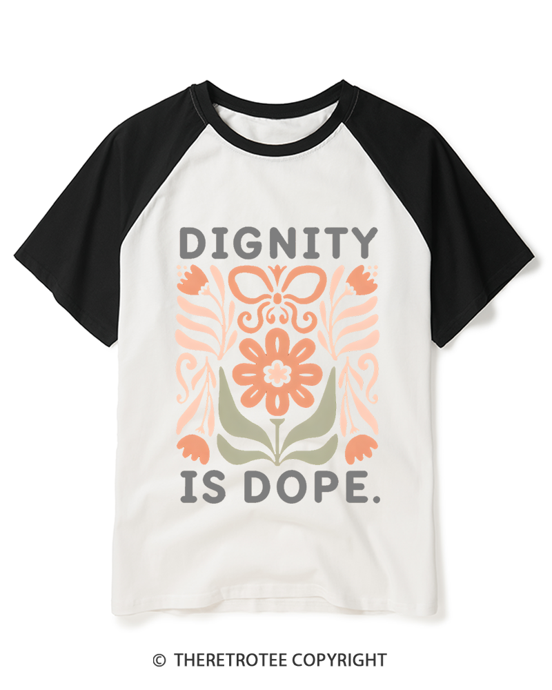 TheRetroTee Human Dignity  1970s Raglan Baseball T-Shirt