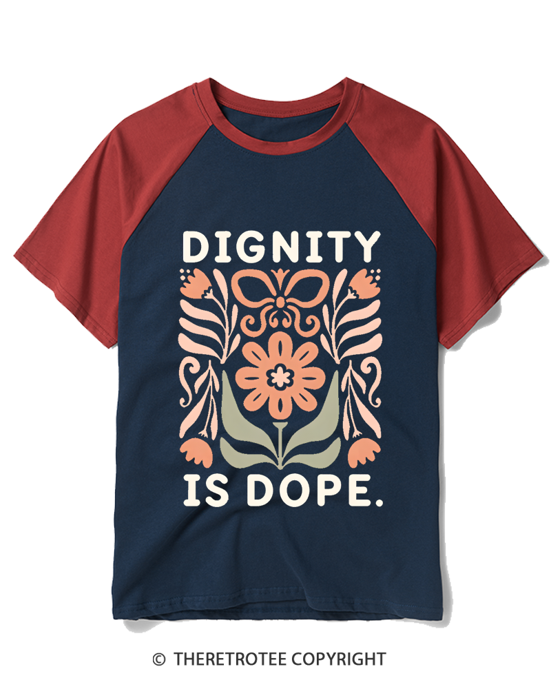TheRetroTee Human Dignity  1970s Raglan Baseball T-Shirt