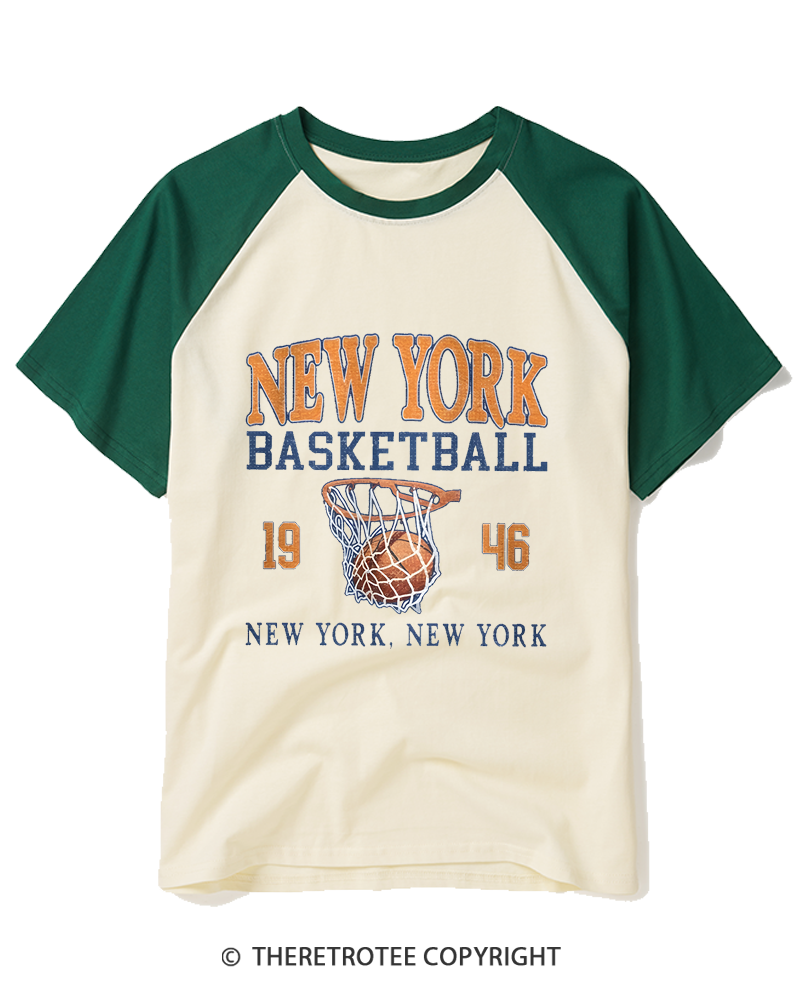 TheRetroTee New York Basketball 1946 Raglan Baseball T-Shirt
