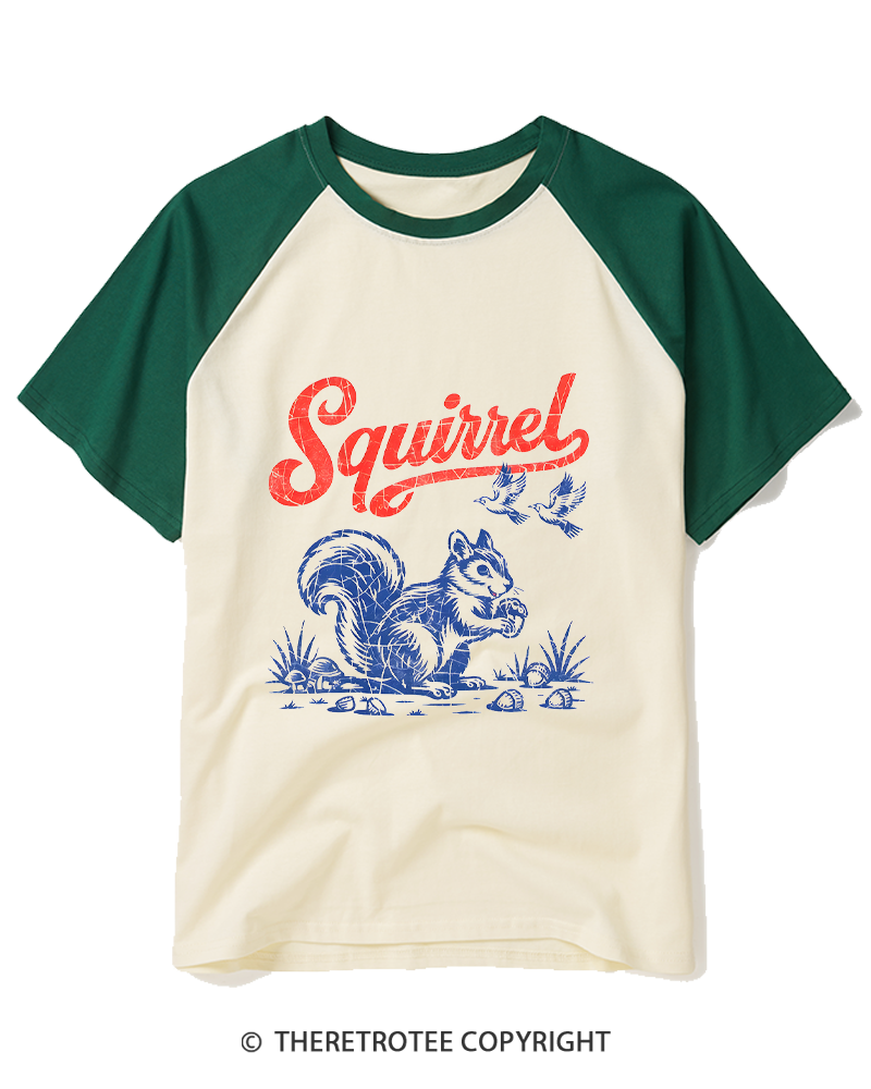 TheRetroTee Squirrel 1980s Raglan Baseball T-Shirt