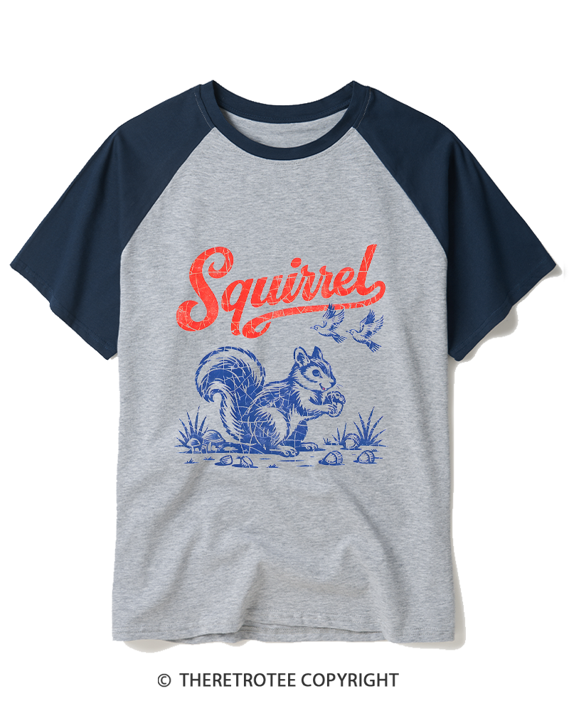 TheRetroTee Squirrel 1980s Raglan Baseball T-Shirt