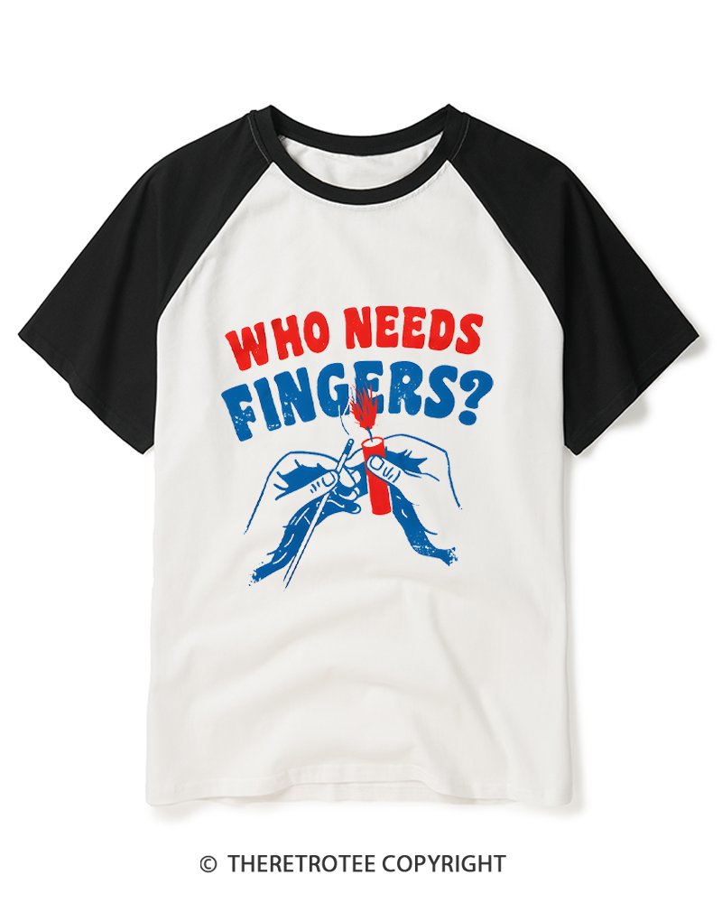 TheRetroTee Who Needs Fingers 1980s Raglan Baseball T-Shirt