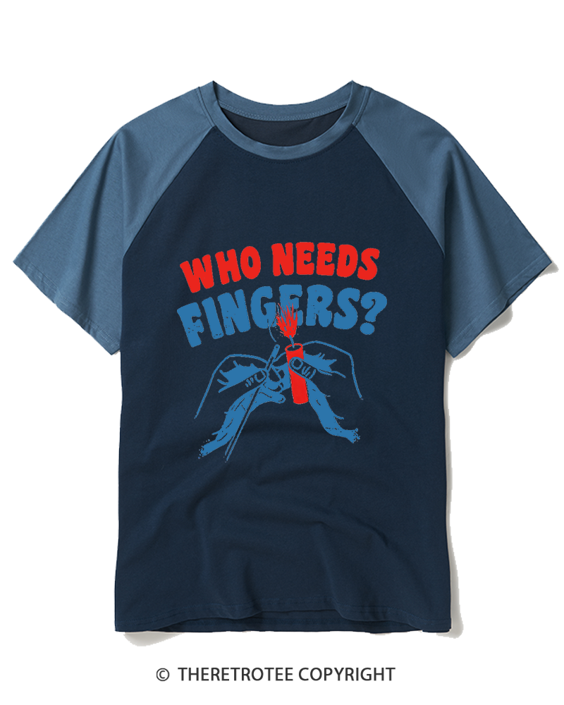 TheRetroTee Who Needs Fingers 1980s Raglan Baseball T-Shirt