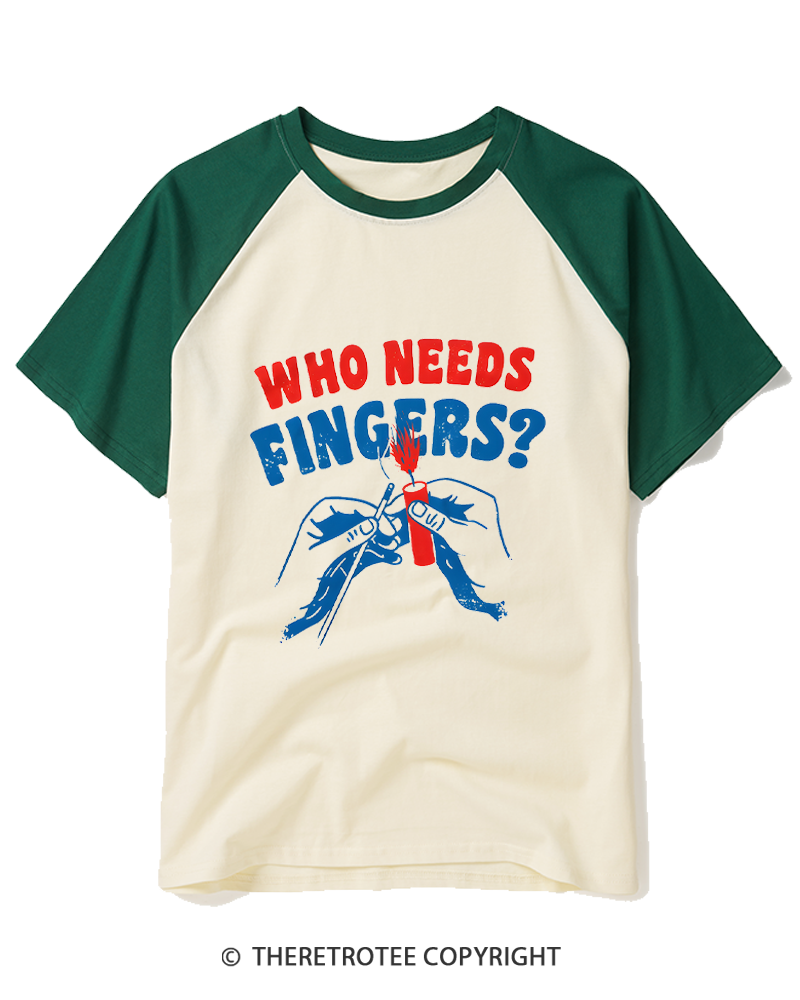 TheRetroTee Who Needs Fingers 1980s Raglan Baseball T-Shirt