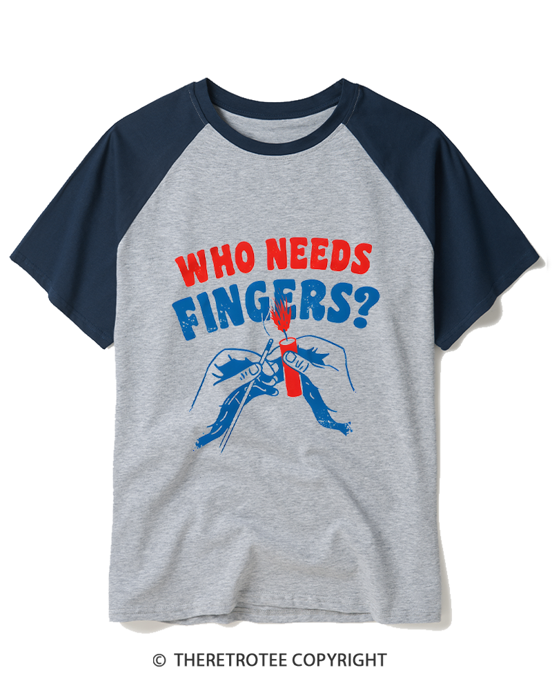 TheRetroTee Who Needs Fingers 1980s Raglan Baseball T-Shirt