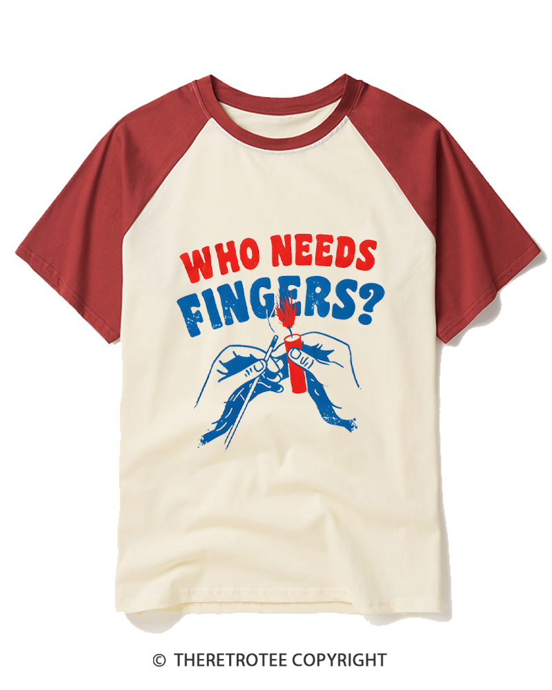 TheRetroTee Who Needs Fingers 1980s Raglan Baseball T-Shirt