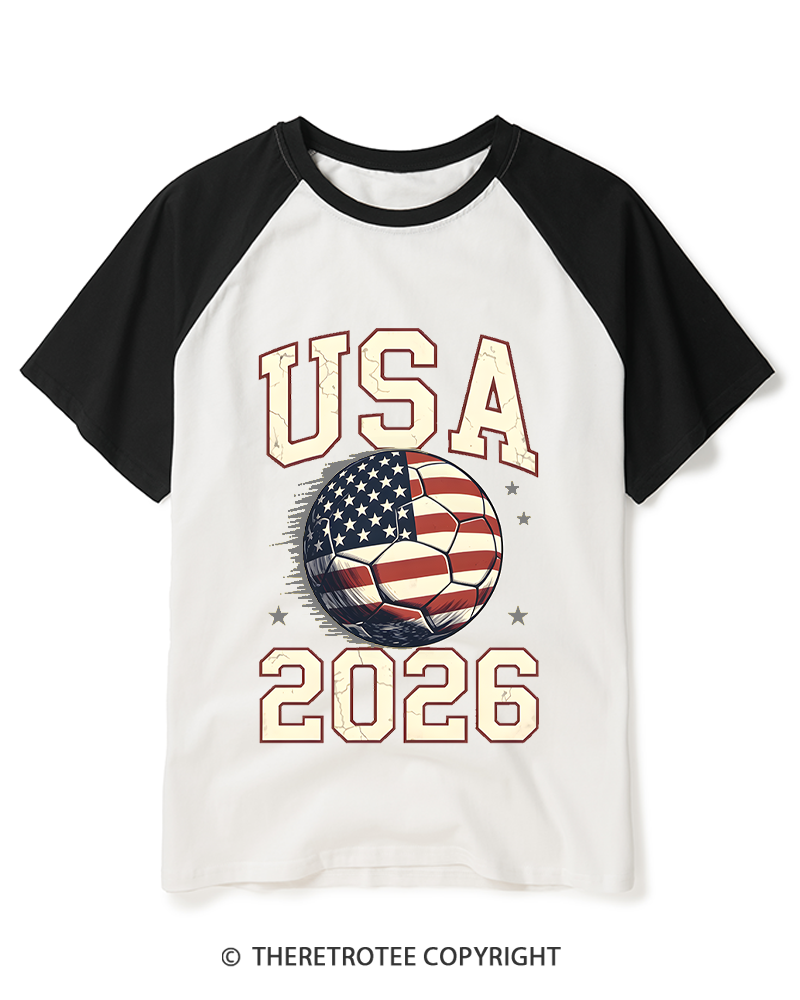 TheRetroTee 2026 USA Soccer American Fan Raglan Baseball T-Shirt