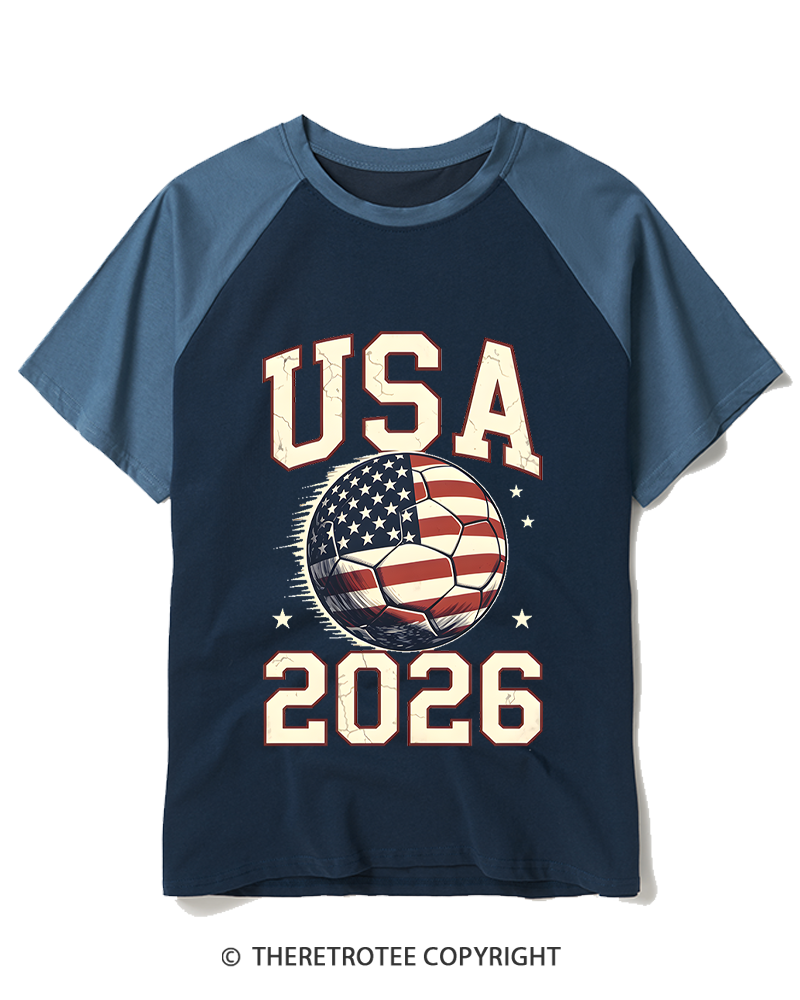 TheRetroTee 2026 USA Soccer American Fan Raglan Baseball T-Shirt