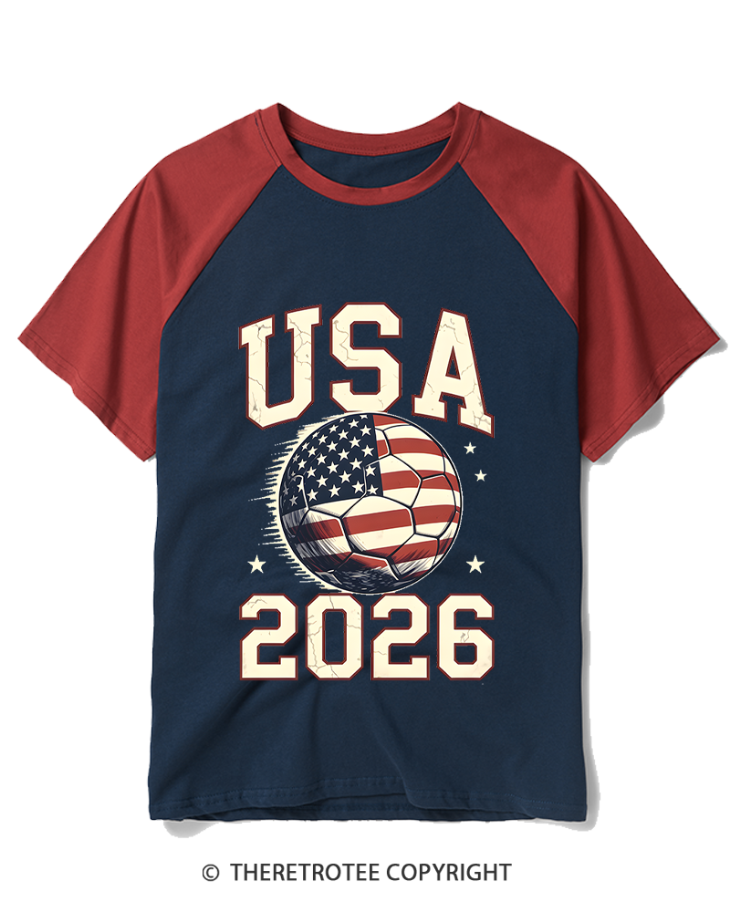 TheRetroTee 2026 USA Soccer American Fan Raglan Baseball T-Shirt