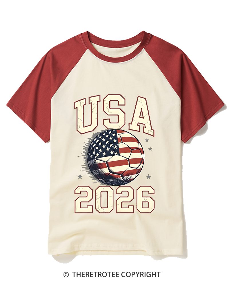 TheRetroTee 2026 USA Soccer American Fan Raglan Baseball T-Shirt