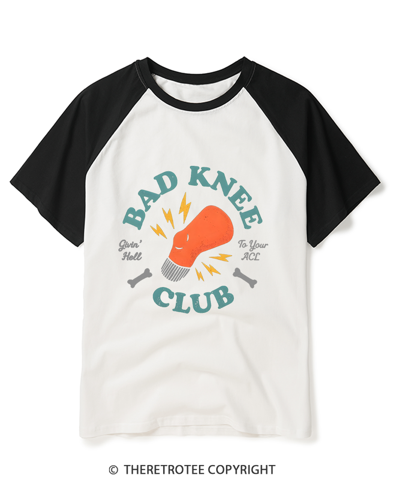 TheRetroTee Bad Knee Club 1970s Raglan Baseball T-Shirt