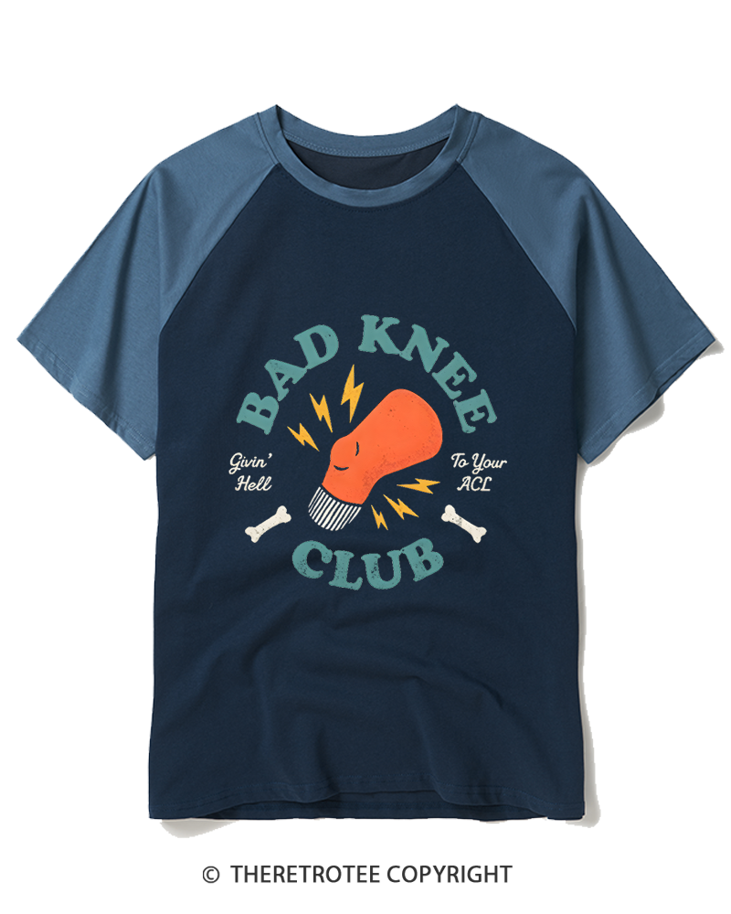 TheRetroTee Bad Knee Club 1970s Raglan Baseball T-Shirt