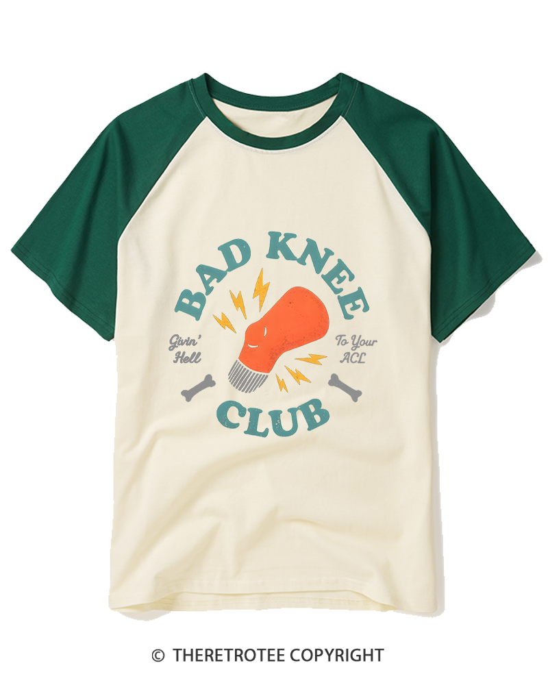TheRetroTee Bad Knee Club 1970s Raglan Baseball T-Shirt