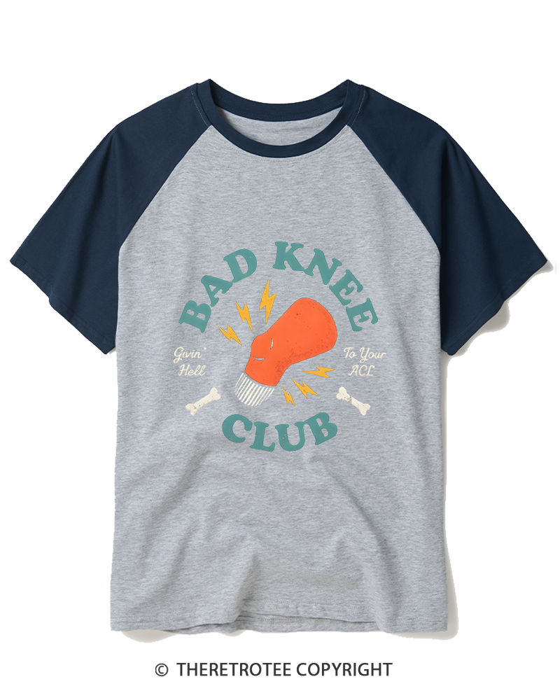TheRetroTee Bad Knee Club 1970s Raglan Baseball T-Shirt