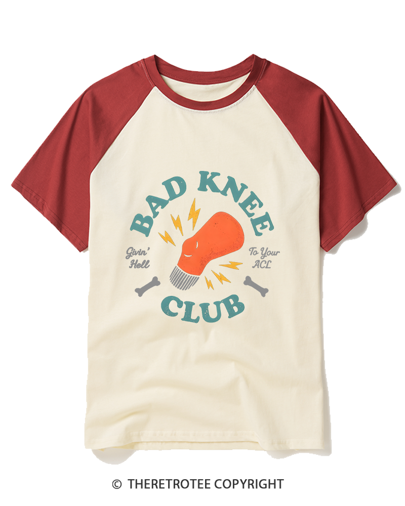 TheRetroTee Bad Knee Club 1970s Raglan Baseball T-Shirt