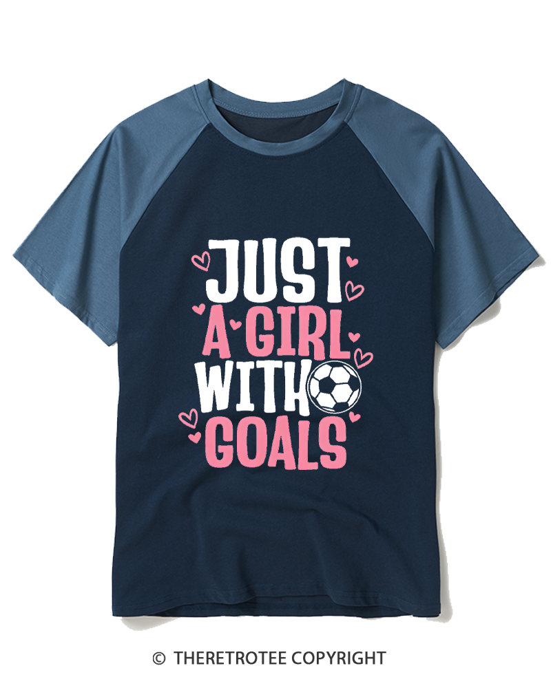 TheRetroTee Just A Girl With Goals Raglan Baseball T-Shirt