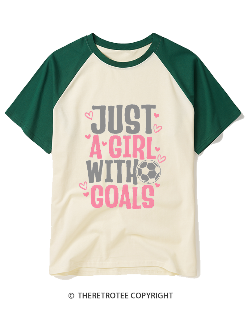 TheRetroTee Just A Girl With Goals Raglan Baseball T-Shirt