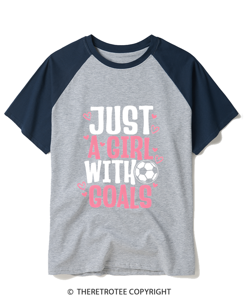 TheRetroTee Just A Girl With Goals Raglan Baseball T-Shirt