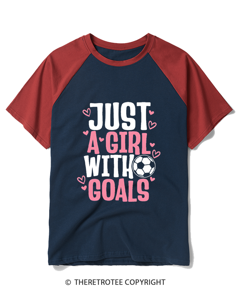 TheRetroTee Just A Girl With Goals Raglan Baseball T-Shirt